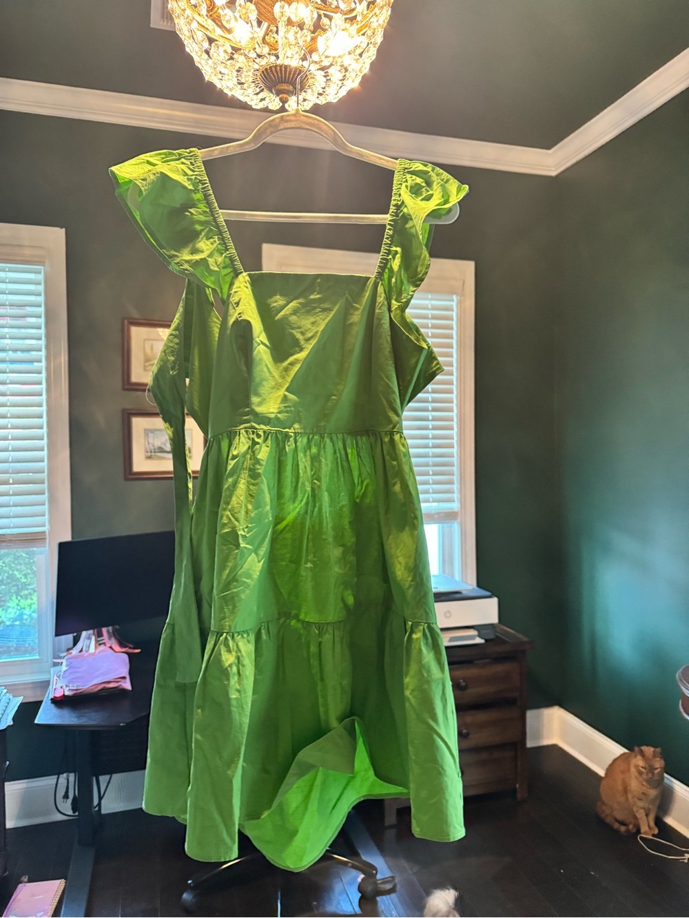 Square-Neck Ruffle Strap Lime Mini Dress - Picture 4 of 6